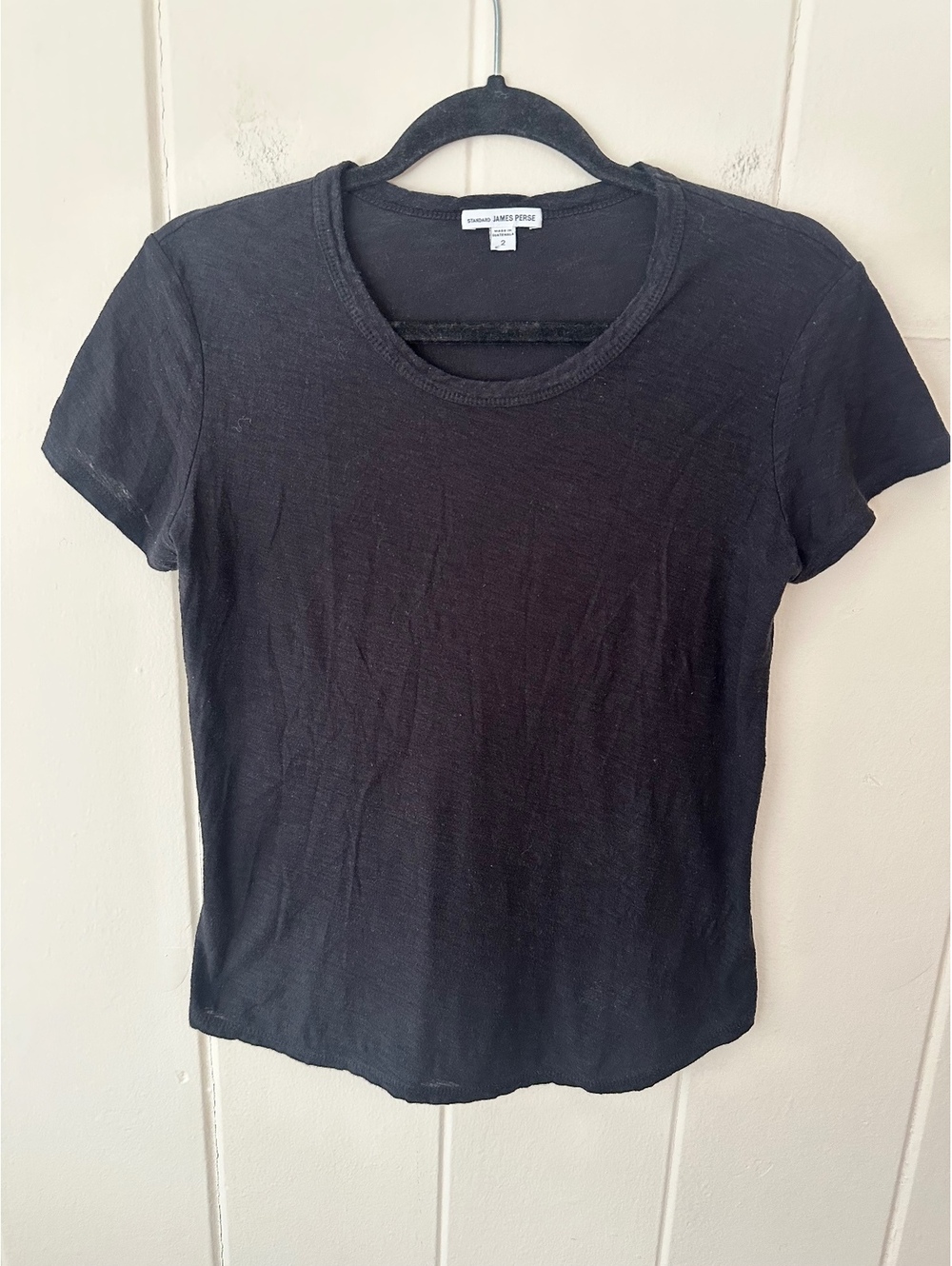 Standard James Perse Sheer Black Slub Crew Neck T-Shirt Tee Size 2 Medium
